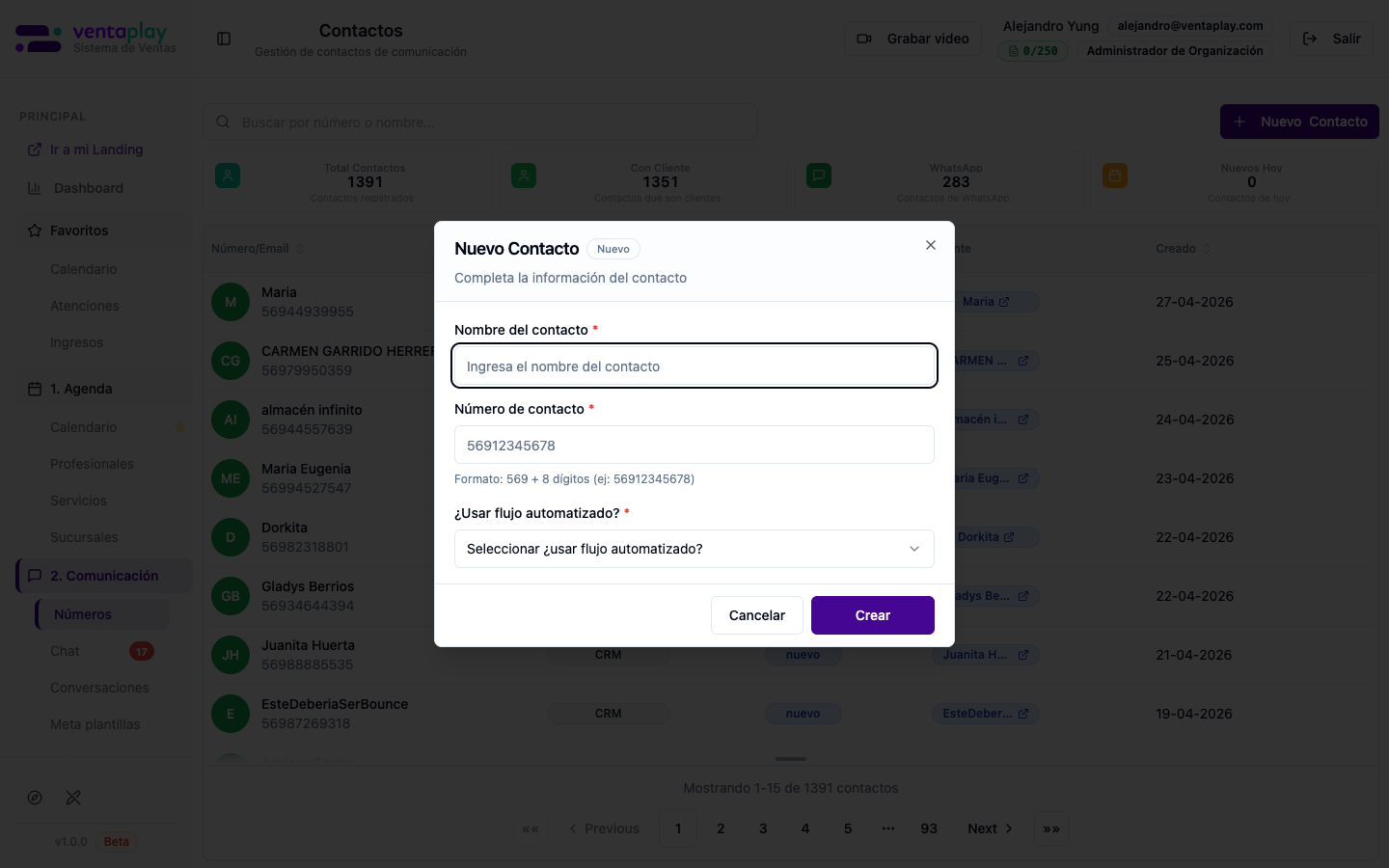 Modal Nuevo Contacto