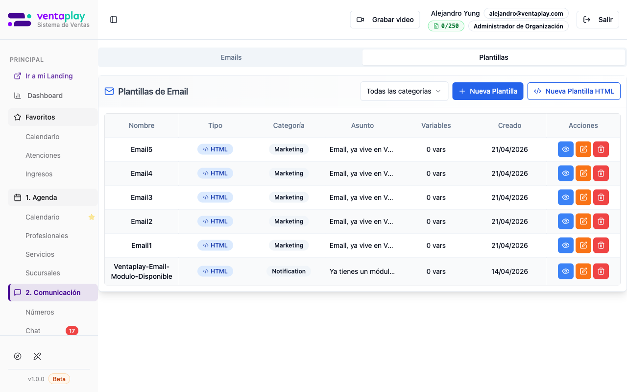 Tab Plantillas de email