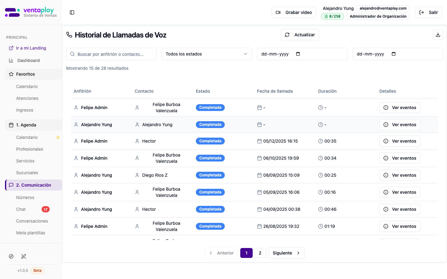 Historial de llamadas