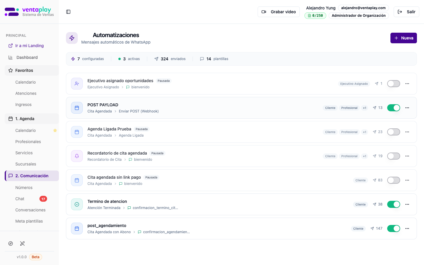 Listado de automatizaciones