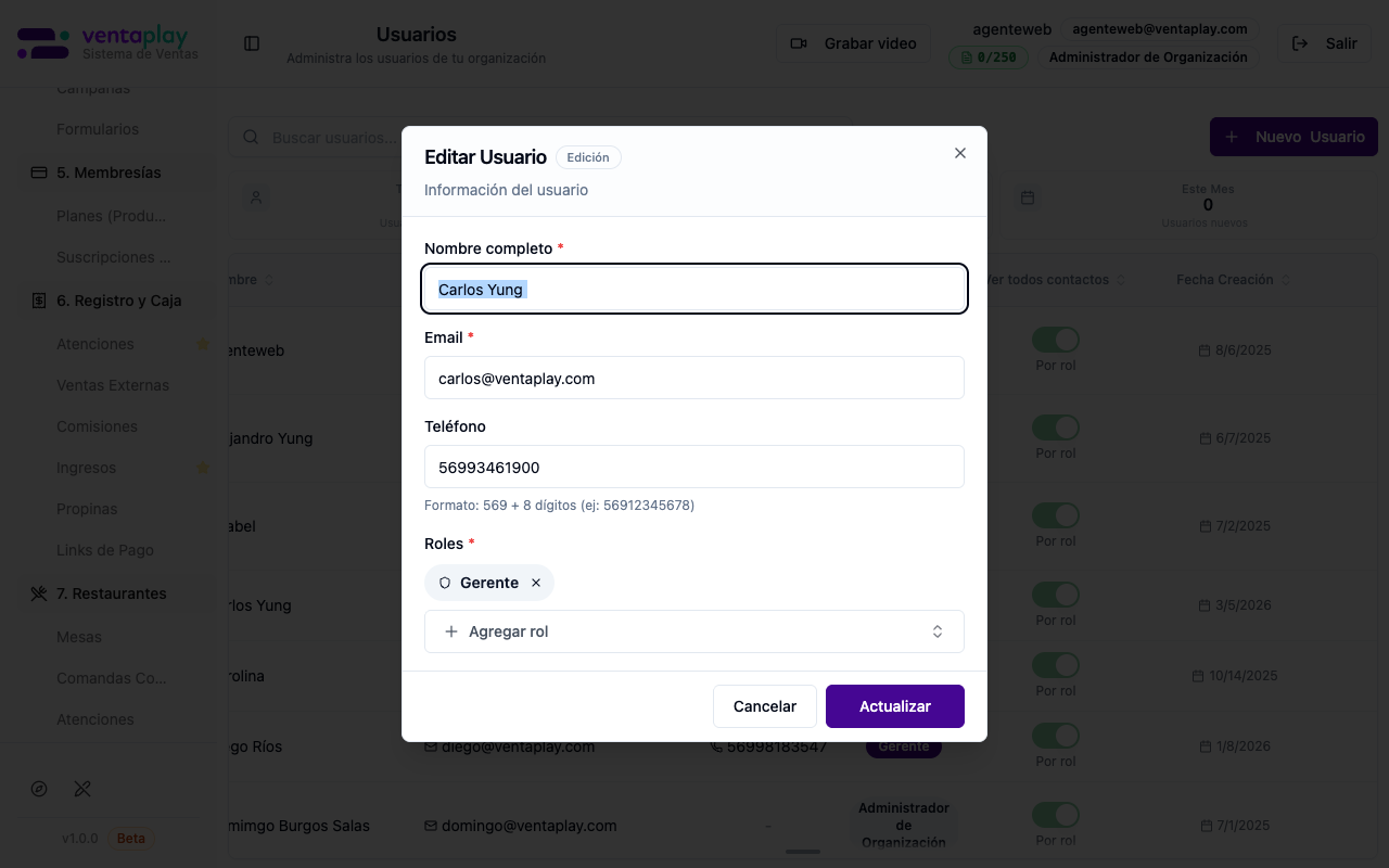 Formulario editar usuario con roles