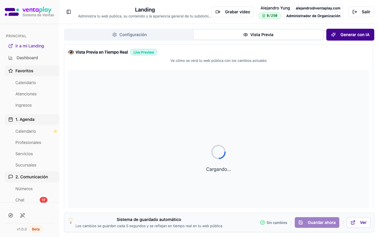 Tab Vista Previa de la landing