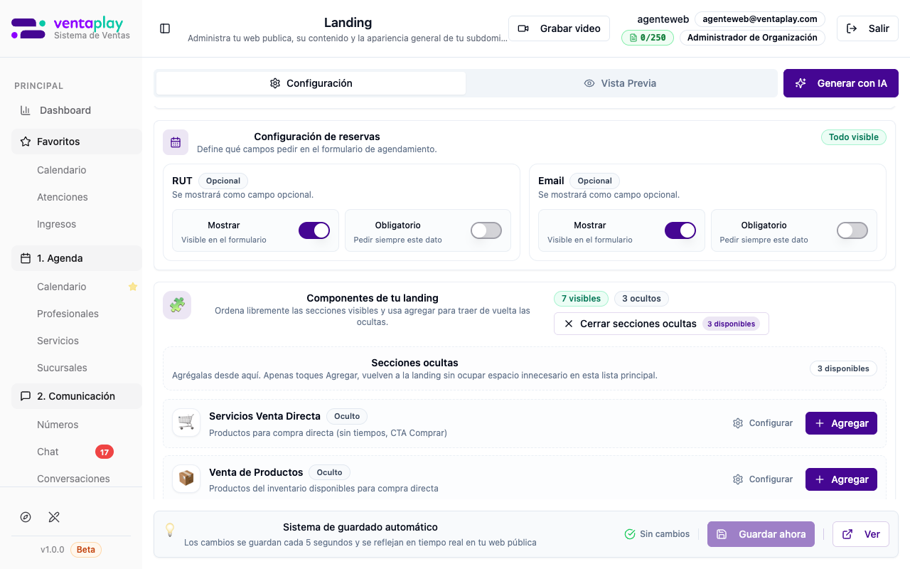 Drag & drop de secciones