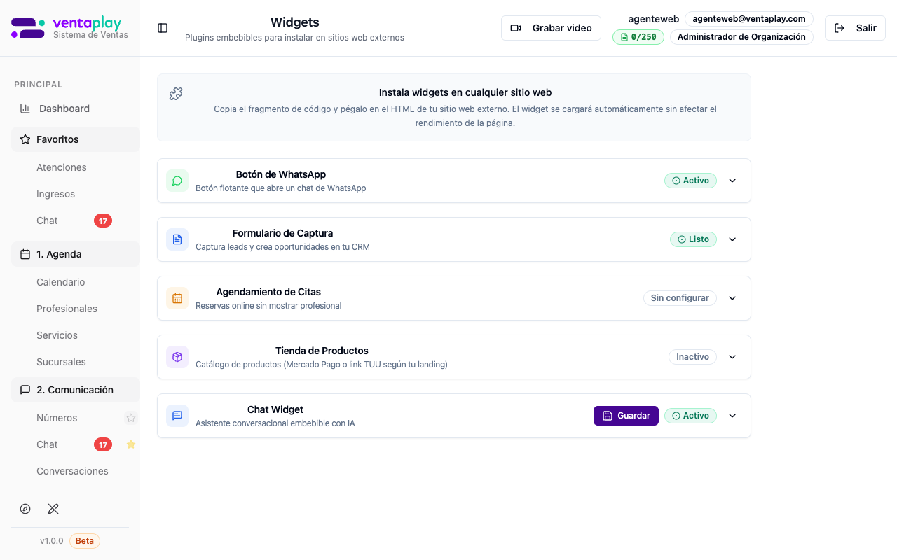 Chat Widget con configuración expandida