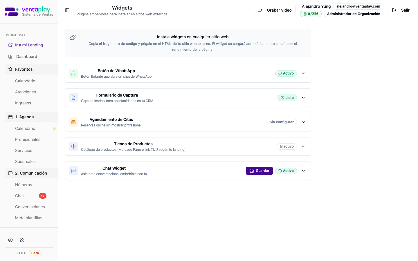 Catálogo de widgets
