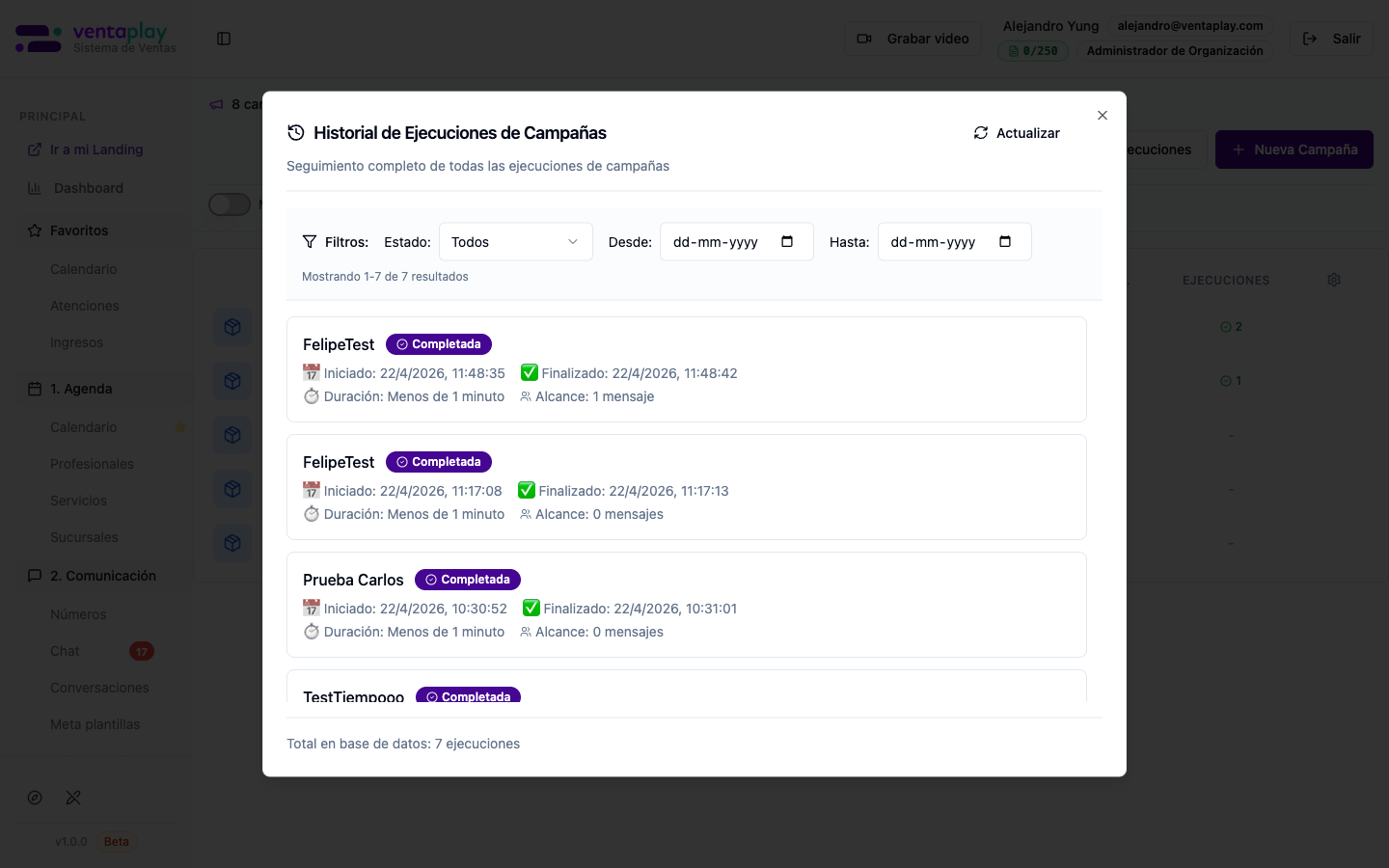 Historial de ejecuciones
