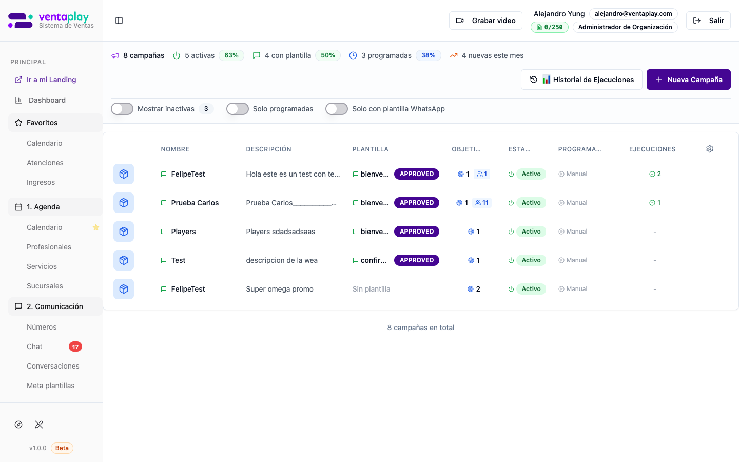 Listado de campañas