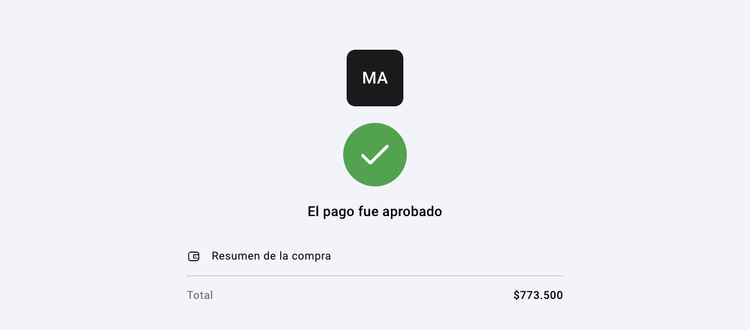 Checkout público abierto desde Ver link — Resultado real de `Ver link`: se abre una pestaña pública del checkout en `Tuu` mostrando `El pago fue aprobado` y el resumen de la compra por $773.500. Esta captura documenta la experiencia que recibe el cliente final.
