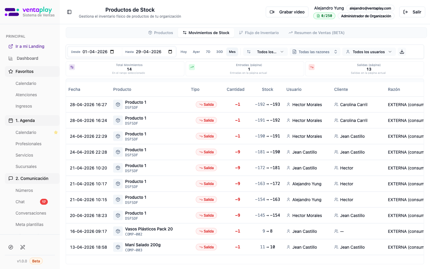 Tab Movimientos de Stock