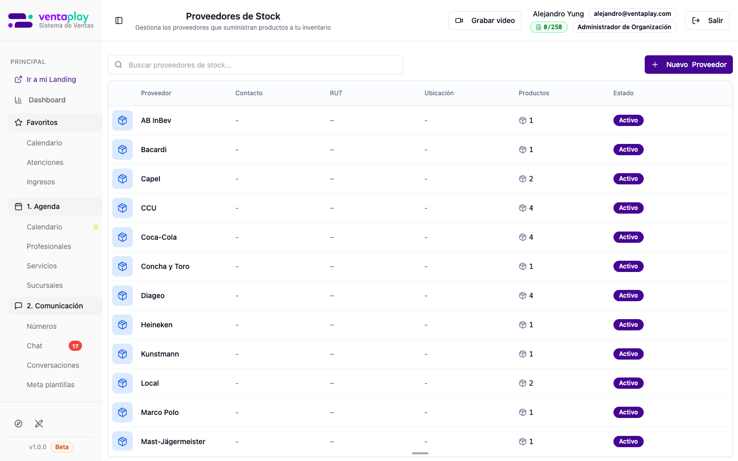 Listado de proveedores