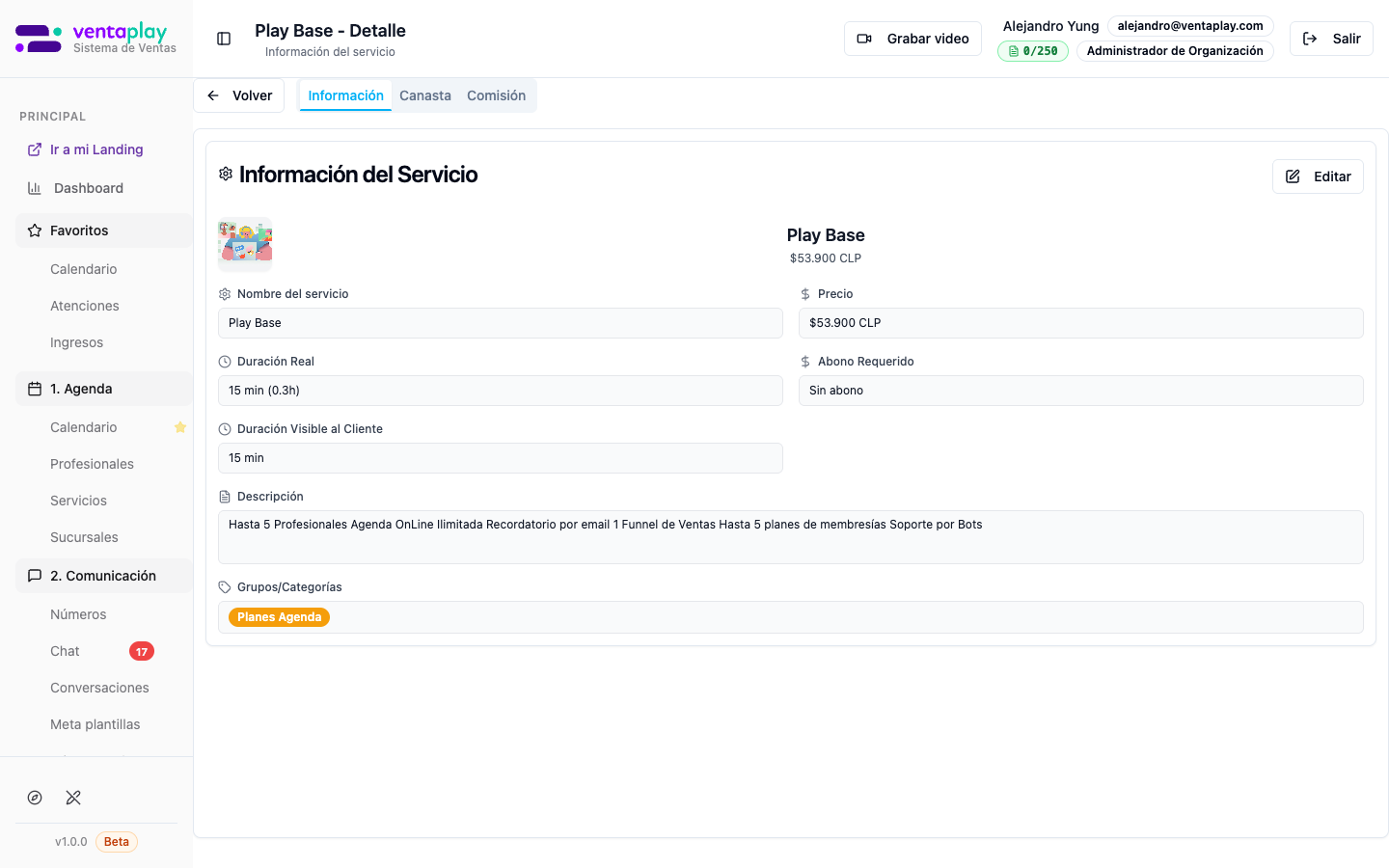 Tab Información — Play Base