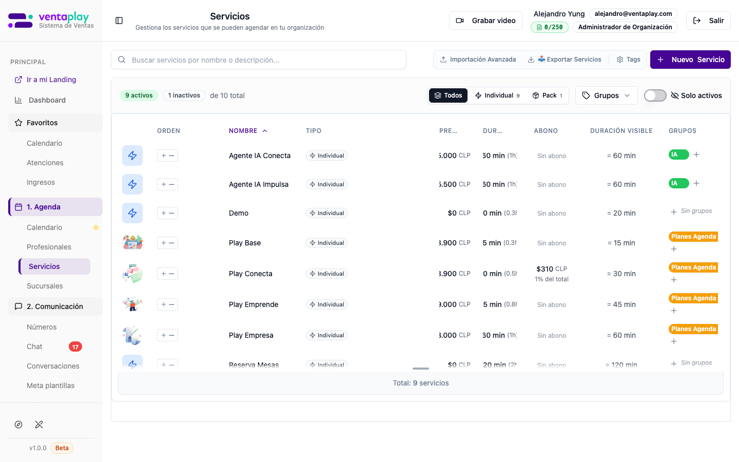 Catálogo de servicios