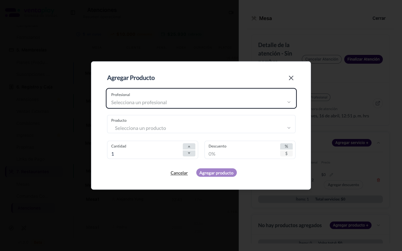 Modal Agregar Producto