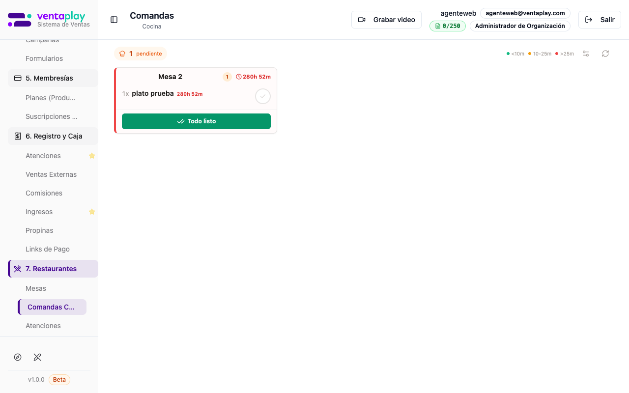 Comanda Mesa 2 con leyenda de colores