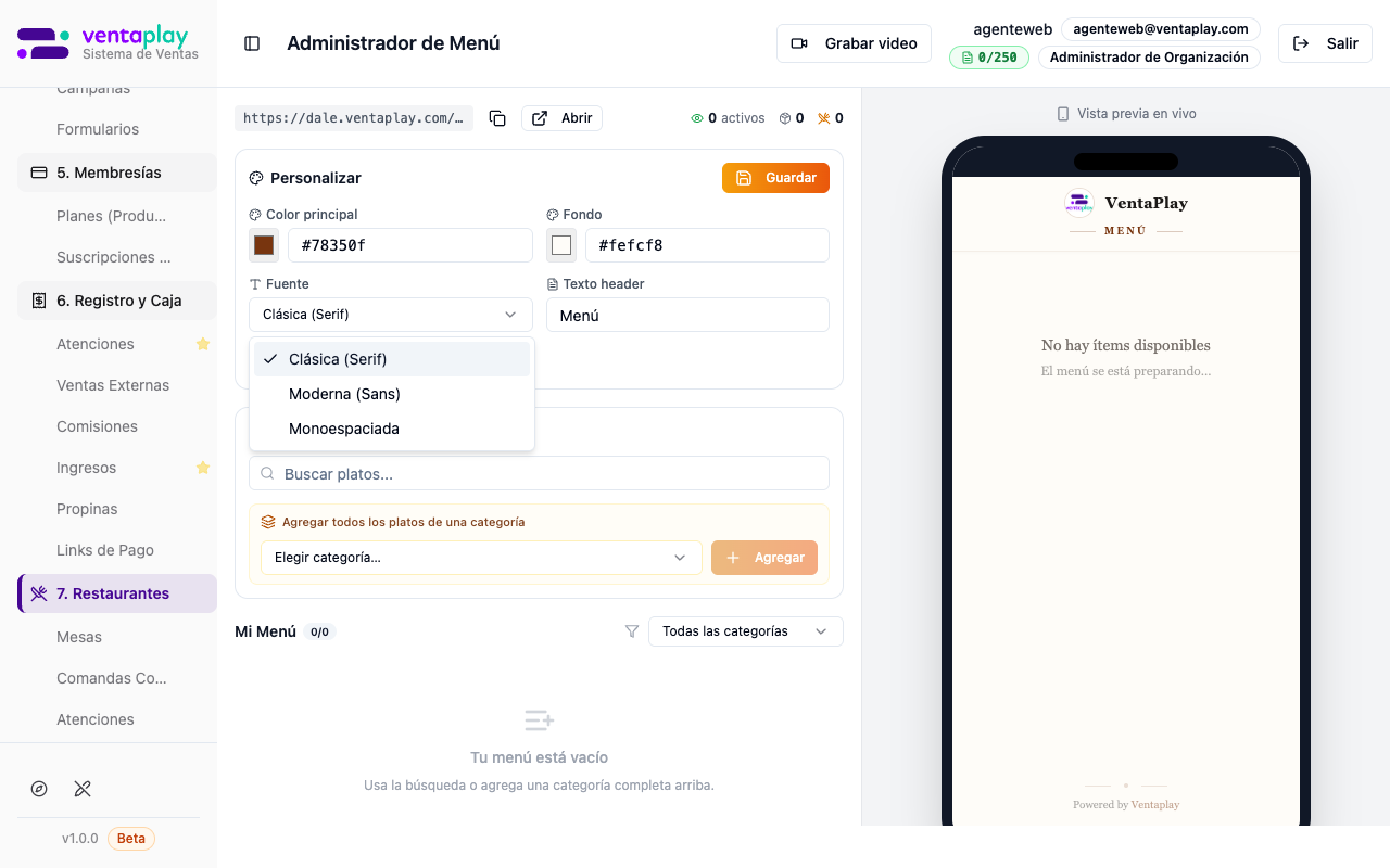 Dropdown fuente (Clásica/Moderna/Monoespaciada)