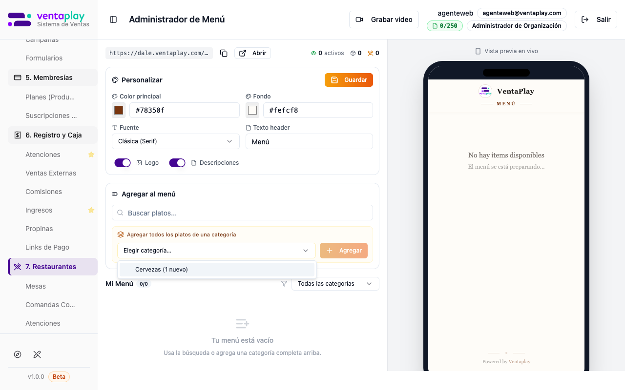 Dropdown categoría (Cervezas)