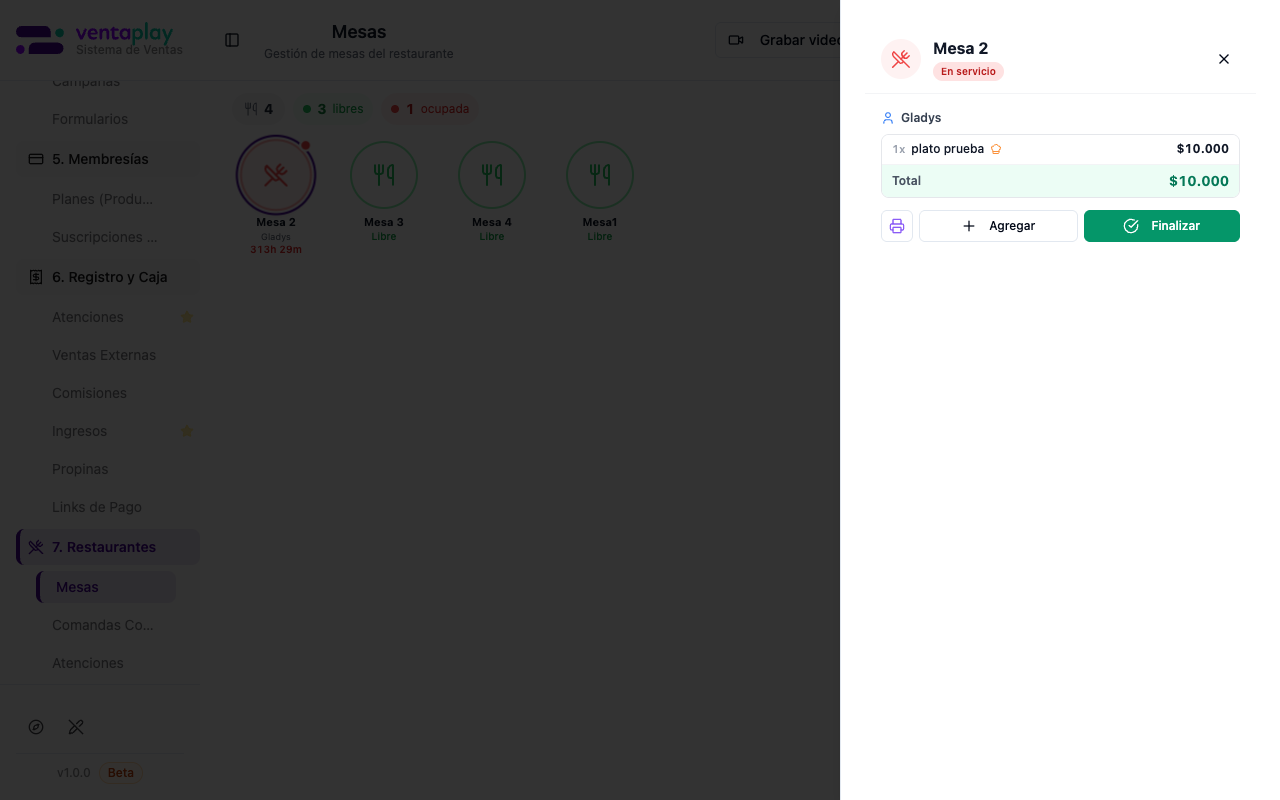 Detalle mesa ocupada