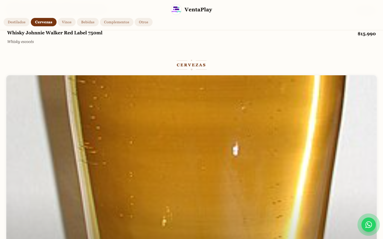 Tab Cervezas activo + sección CERVEZAS