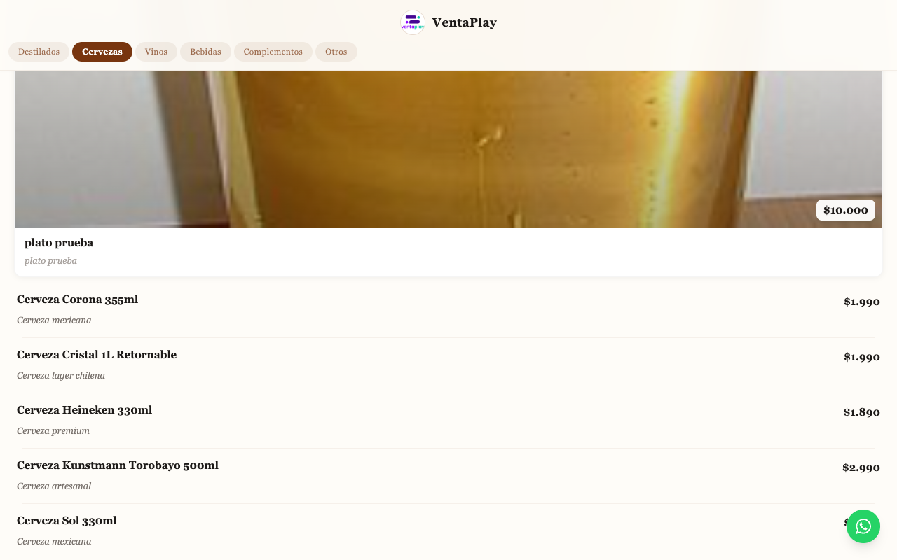 Plato prueba card con $10.000 visible